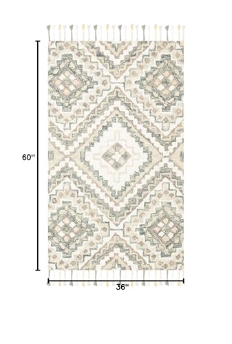 Tapete decorativo boho hecho a mano 3' x 5' Taupe/Ivory miniatura 2