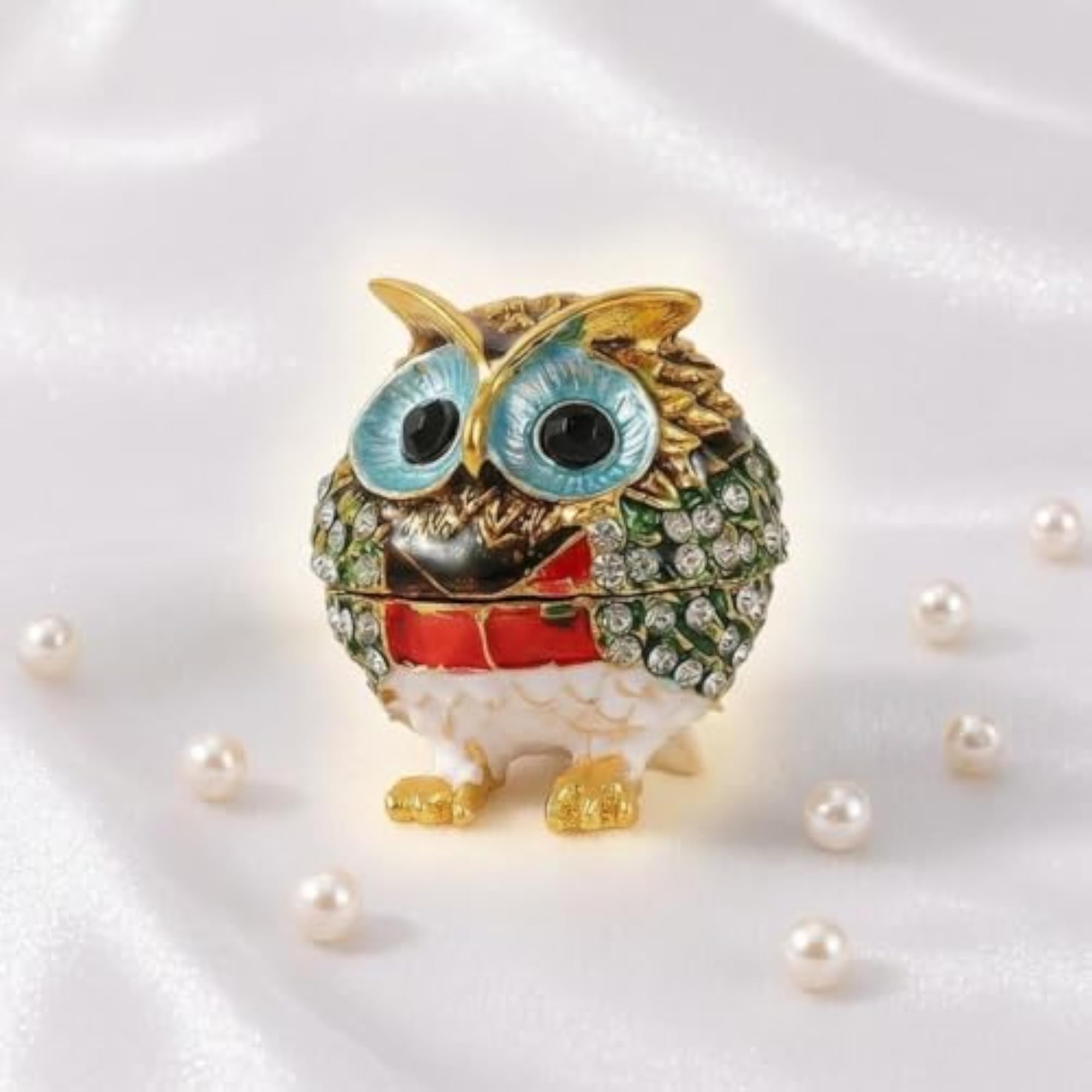 Gold-Tone Faceted Owl Trinket Box for Decor