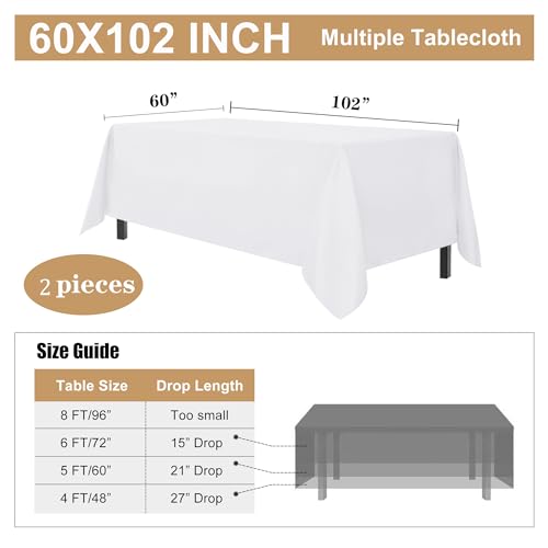 sancua 2 Pack White Tablecloth 60 x 102 Inch, Rectangle 6 Feet Table Cloth - Stain and Wrinkle Resistant Washable Polyester Table Cover for Dining Tables, Buffet Parties and Camping - Image 4