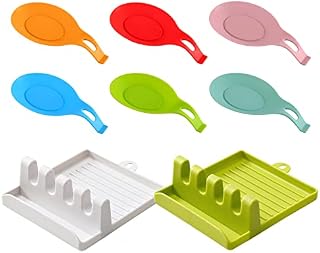 Okedar Spoon Holder Kitchen, 2Pcs Silicone Utensil Rest with 6Pcs Drip Pad for Spatula Tongs Fork Pot Lids Spoons
