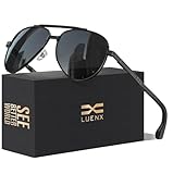 LUENX Aviator Sunglasses for Men Polarized Driving Sun Glasses，UV400 Protection 60mm Black Lens Black Frame