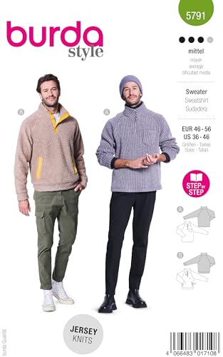 burda style Schnittmuster Herren Sweater mit Reißverschluss Gr. 46-56
