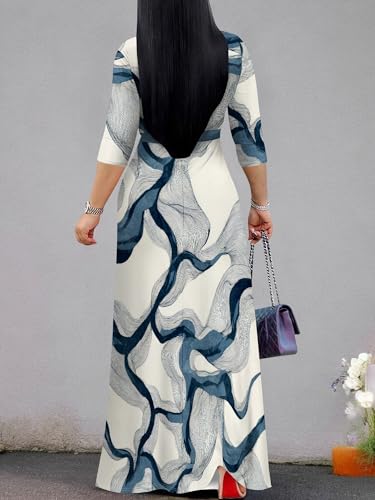 Image of Women Plus Size Long Sleeve V Neck Maxi Dress with Belt | Soft fabric relaxed fit three quarter sleeve v neck with pockets for party and daily wear