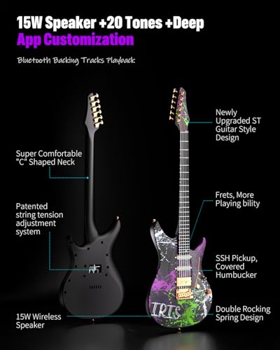 Image of Enya Inspire 39 inch Smart Electric Guitar - Carbon Fiber Body with Built-in 15W Speaker, 20 Tones & App Control, 4 Presets, Bluetooth, Gig Bag Included, 2-Year Warranty