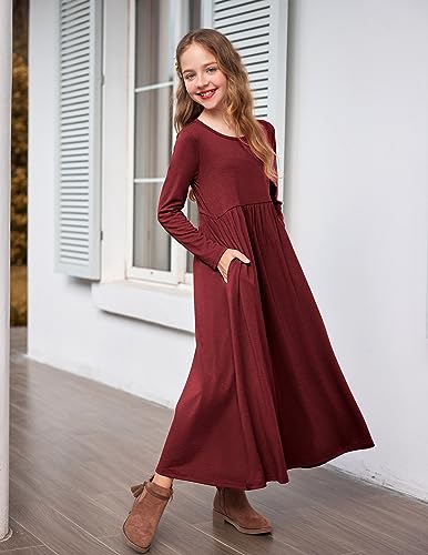 Image of Arshiner Girls Maxi Dress Long /Short Sleeve Casual Holiday Dress with Pockets for 5-13 Years