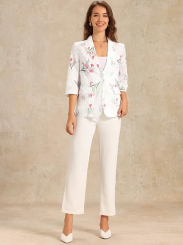 Allegra K Floral Blazer for Women's 3/4 Sleeve Lightweight Semi Sheer Loose Casual Office Jacket4