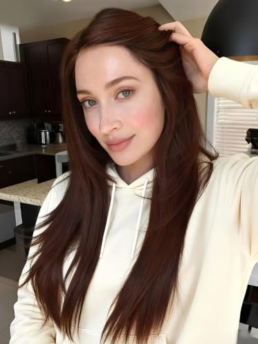 Image of 4.5x6 HD Glueless Human Hair Brown Lace Front Wigs for White Women Nature Brunette Straight Wig Pre Plucked 180% Density Transparent (24inch)