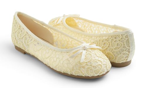 Image of FEVERSOLE Round Toe Lace Ballet Crochet Flats Women's Comfy Breathable Shoes