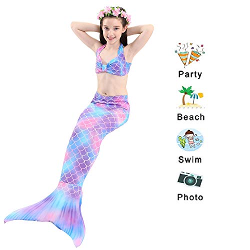 Mermaid Tails,Mermaid Tails For Swimming Girls Swimsuit Princess Bikini Set Bathing Suit Swimmable Costume (No Monofin) #TOP3