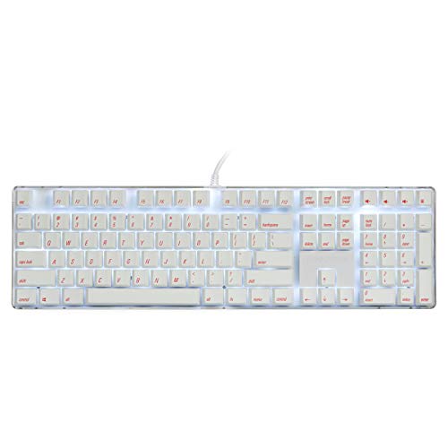 Mechanical Gaming Keyboard Cherry MX Brown Switch PBT Keycaps Wired White Backlight 108 keys Standard Layout with Crystal Case Magicforce by Qisan-White keycaps with Red Character