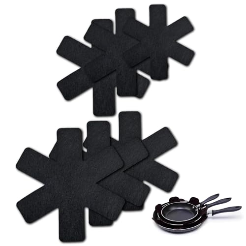 GWAWG 6Pcs Pot Pan Protectors for Stacking 6 Different Size Black Pan Protectors for Protecting Stacking Pan Pads Separators(20 26 28 30 35 38cm)