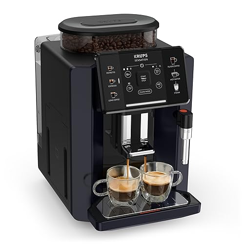 Krups EA910B Sensation Kaffeevollautomat Nachtschwarz/schwarz, benutzerfreundlich, pflegeleicht, Beleuchtungswarnungen, bequeme Reinigung, benutzerdefinierte Einstellungen