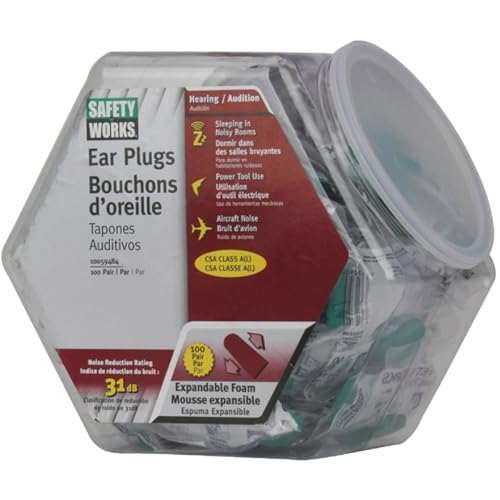 Safety Works 10059484 Expandable Foam Ear Plugs in Counter Display, 100-Pair, Green