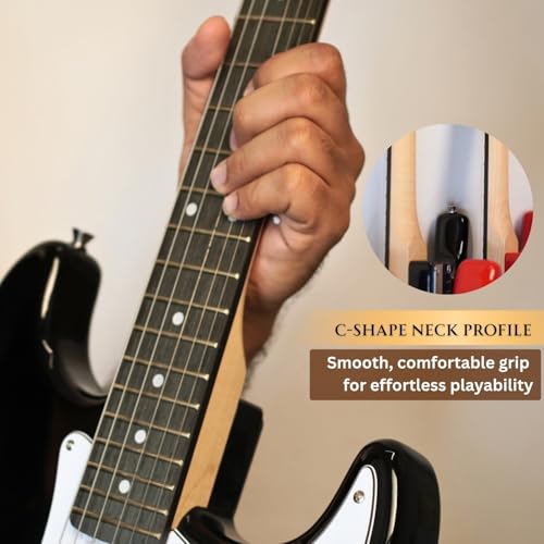 Image of Henrix ST- 6 String Strat Style Poplar Electric Guitar With Gig-Bag, Tuner, Cable, Polishing Cloth, Strap, Picks & E-Book - Black