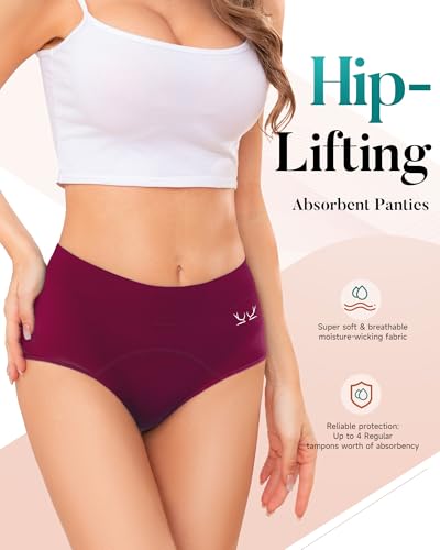 Women's Period Underwear Heavy Flow, High Absorbency Cotton Panties LeakProof Postpartum Menstrual Briefs Women Teens2