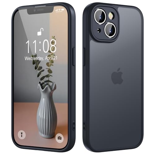 KPPIT for iPhone 14 case,Shockproof Military Grade Drop Protection, Frosted Translucent Back iPhone 14 Phone case,Black