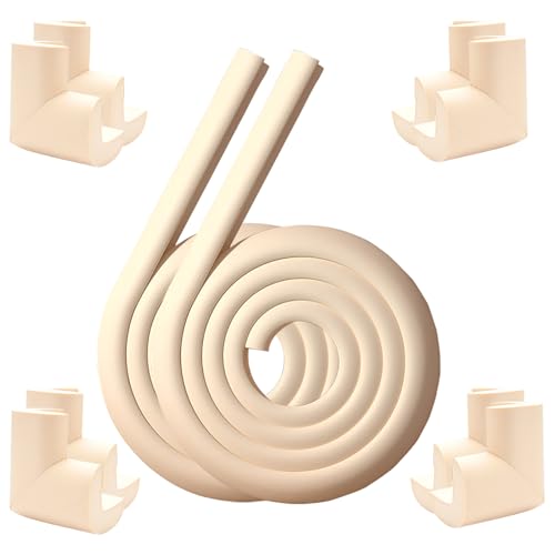 Image of Heavy Duty Edge Protector for Baby Proofing Furniture - 8 L-Shaped Corner Covers + 4M Foam Strip with Adhesive Backing, Safe & Soft Bumpers for Table /Desk /Sharp Edges - Easy Installation(Off White)
