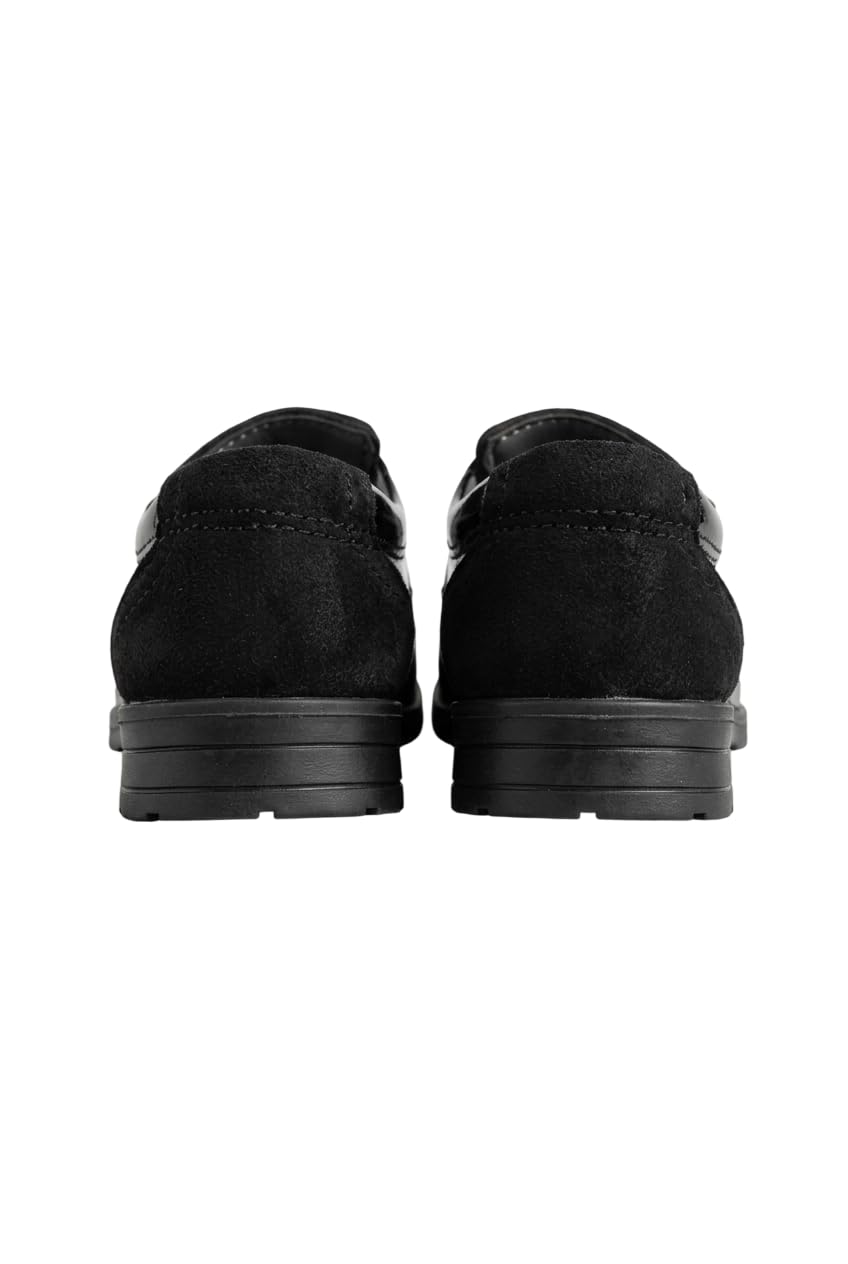 SIRRI Schwarze Brogue-Schuhe aus Lackleder und Wildleder für Jungen mit Klettverschluss, ideal für Hochzeiten und Abschlussbälle