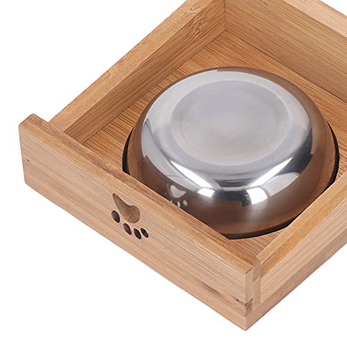 Raised Dog Bowl Dishwasher Safe Removable Stainless Steel Pet Bowl With Bamboo Wood Stand Kitten Home #TOP7