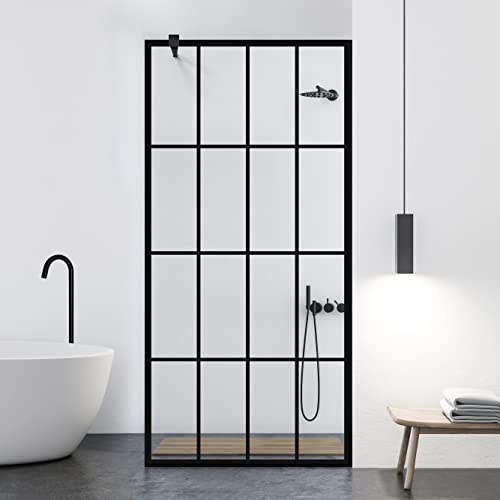 Mampara de ducha negra de 100 x 195 cm, cristal transparente de 8 mm con revestimiento nano, patrón arenado disponible en tamaños de 70 a 120 cm, elegante y moderna actualización de baño.