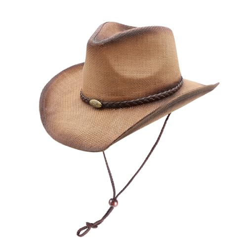 Image of Straw Cowgirl Hat for Women Cowboy Hats for Men Wide Brim Sun Hat Shapeable Western Hat Beach Hat