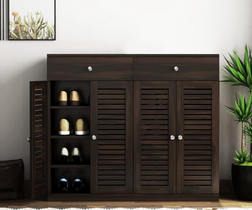 Image of The Attic Lisbon Shoerack Walnut, Shoe Storage Cabinet for Home, Shoe Rack with Seat & Door, Shoe Organizer, Shoe Rack for Home, Walnut Matte Finish
