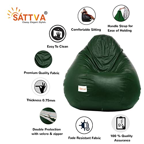 Image of SATTVA Faux Leather Classic Bean Bag Cover (Without Beans) XXL Size Dark Green