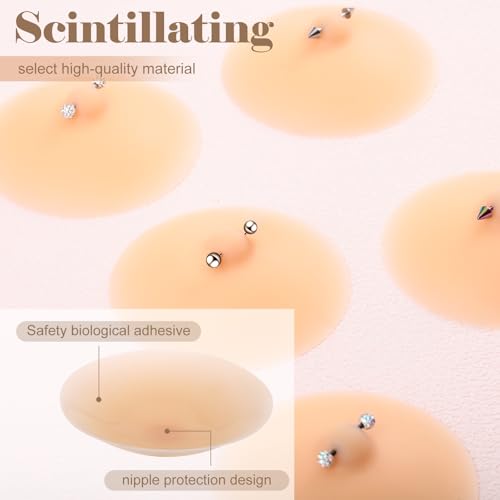 Image of Tondiamo 6 Pairs Pierced Nipple Pasties Fake Piercing Bra Silicone Nipple Covers for Women Lingerie Reusable Silicone Adhesive Bra