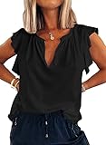 Ebifin Womens Plus Size Tank Tops V Neck Ruffle Sleeve Summer Casual Loose Blouses Tee Shirts Black