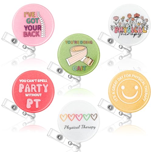 Hoteam 6 Pcs Physical Therapist Badge Reel Retractable with Alligator Clip Badge Holders for Healthcare Badge Reel Clip for Doctor Nurse Physical Therapist Assistant PT Appreciation Gifts