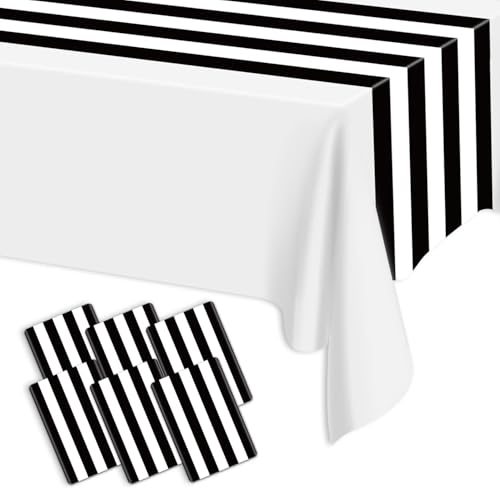 Lot de 6 chemins de table à rayures noires et blanches - 35 x 275 cm - En plastique - Jetables -...