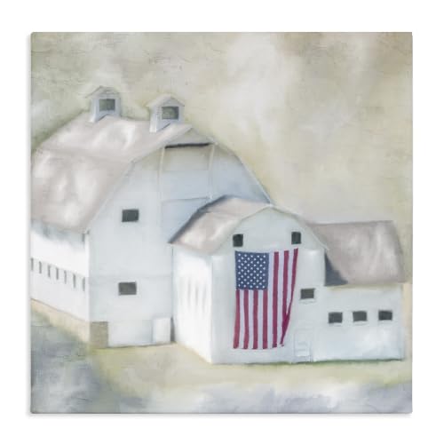 American Flag Farmhouse Barn, 17 x 17 Inch Canvas Wall Art