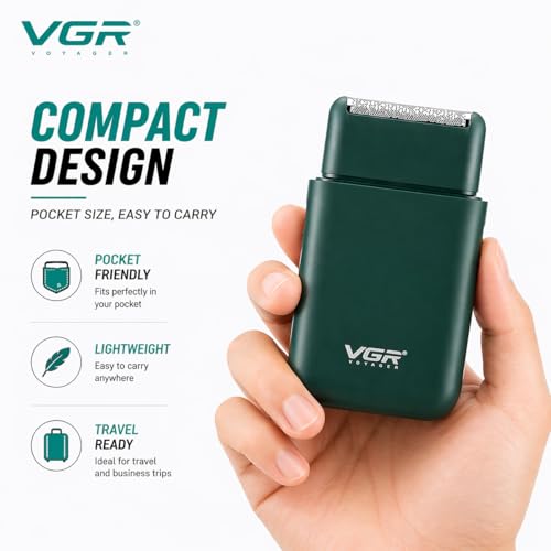 VGR V-390 Green Ultra-Thin Rechargeable Men's Razor - Image 3