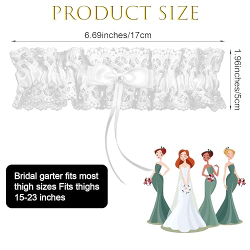 Lace Wedding Garter, Elastic Lace Garters White Lace Bridal Wedding Bridal Legs Garter for Bride with Bow, Gift for Women Girls for Parties, Prom2