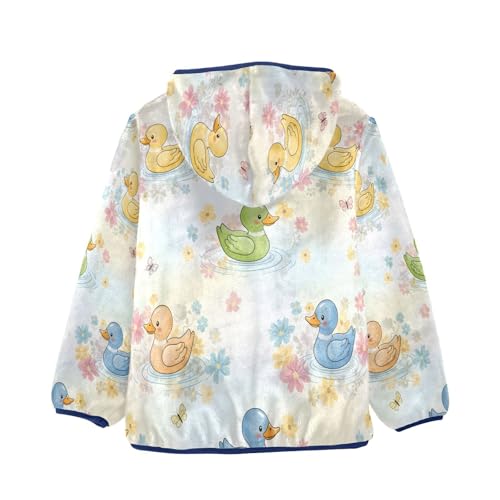 Ducks Flowers Butterflies Toddler Fleece Jacket Girl Boys Hooded Fleece Jacket Coat Warm Outwear Zip-up 3-10T2
