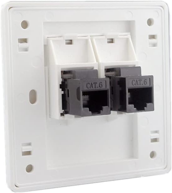 BeisDirect CAT6 Gigabit Network Socket, 86x86mm Ethernet RJ45 LAN Cable Faceplate Networking Port Dual-Pass Socket Box for Ethernet Cable Installation Female To Female Internet Outlet (LAN x 2)