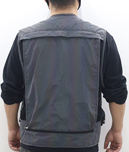 LZLRUN Mesh Rainbow Reflective Cargo Multi-pocket Vest for Men Fishing Outdoor Work Jacket4