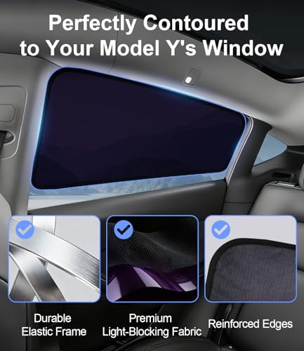 Image of Tesla Model Y /Juniper Rear Window Shades 2020-2026, 2PCS | Custom Fit, UV & Heat Reduction, Static Cling Installation, Enhanced Privacy, Door-Friendly Design