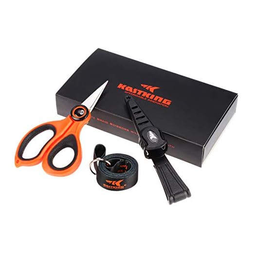 KastKing Fishing Line Scissors, Braided Line Cutters, w/Sheath, Super Sharp 3CR13 Japanese Stainless Steel Blades, Non-Slip TPR Handles, Includes Lanyard
