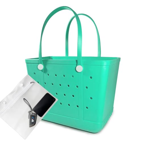 Rubber Beach Bag, Washable Moisture Resistant Durable Open Hole Tote Bag Beach Vacation Essentials