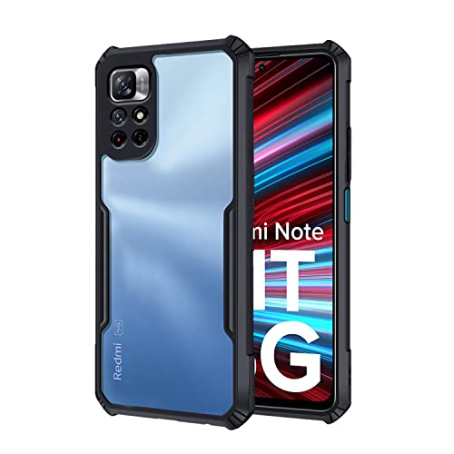 Image of Pikkme Plastic Crystal Clear Transparent Back Ultra Hybrid Full Camera Protection Raised Edge with 360 Degree Protection Bumper Back Cover for Mi Redmi Note 11T / Poco M4 Pro 5G (Black)