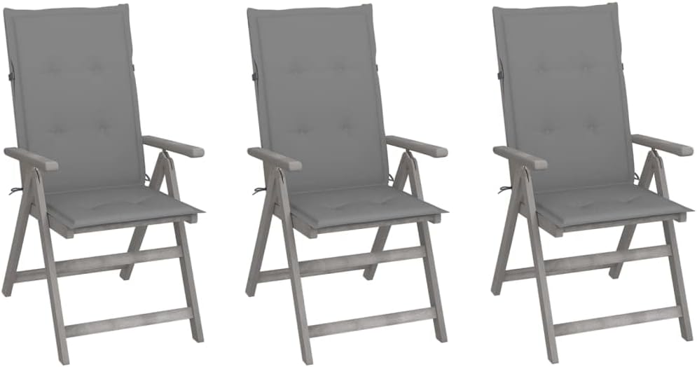 Patio Reclining Chairs 3 pcs with Cushions,Bistro Chairs,Lounge Chairs,Lawn Chairs,Camping Chair,Beach Chairs,Poolside Chairs,Reclines in 5 Positions,for Lawn,Garden,Backyard,Porch,Solid Acacia Wood