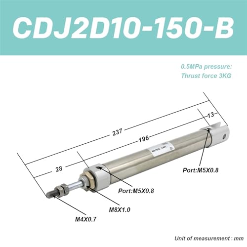 Vérin pneumatique double effet CDJ2D10 mini-vérin tige simple course 150 mm