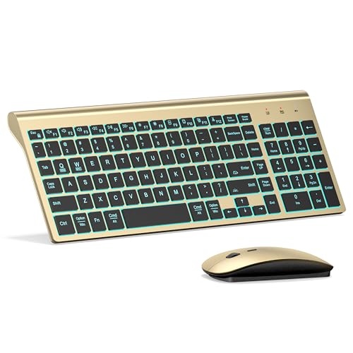 Image of Wireless Backlit Keyboard and Mouse Ultra Slim Combo, TopMate 2.4G Silent Compact 2400DPI Mouse and Scissor Switch Keyboard Set, Batteries Included, for PC /Laptop /Windows /Mac /Gaming - BL Gold Black