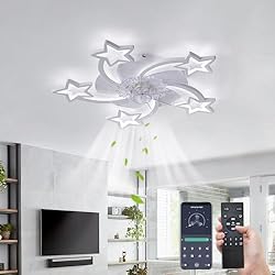 Lampara Ventilador Para Niños Ventilador Techo con Luz y Mando a Distancia 6 Velocidades, Silencioso Luz Ventilador Techo con Estrella, Regulable, Reversible, Memoria de Luz con Timer, Lampara Ventilador Techo Dormitorio-White