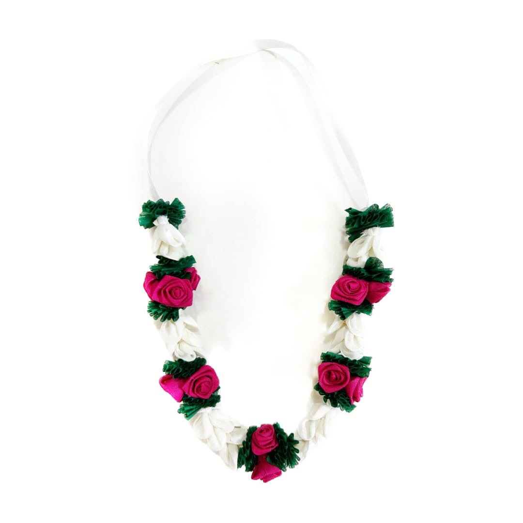 SRAJ by SHREEJI Artificial Flower Handmade Cotton Gulab and Mogra Garland Mala for Frame/God Idols/Pooja (12 Inch, 2)
