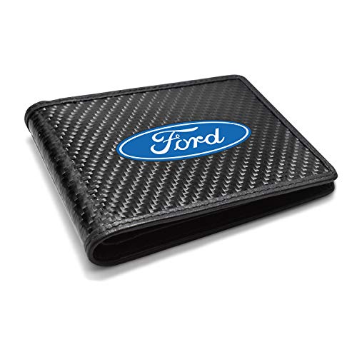 for - Ford Logo Black Real Carbon Fiber Leather RFID Blocking Bi-fold Wallet2