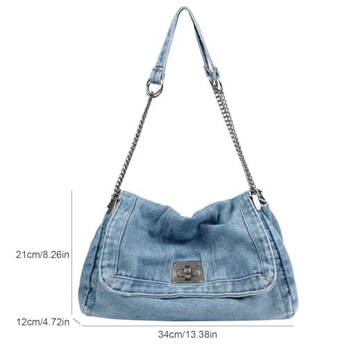 Denim Tote Bag for Women Fashion Adjustable Chain Shoulder Handbag Crossbody Bag Retro Zipper Hobo Purse2