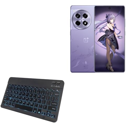 BoxWave Keyboard Compatible with OnePlus 12R Genshin Impact Edition - SlimKeys Bluetooth Keyboard - with Backlight, Portable Slim LED 7 Colors - Jet Black