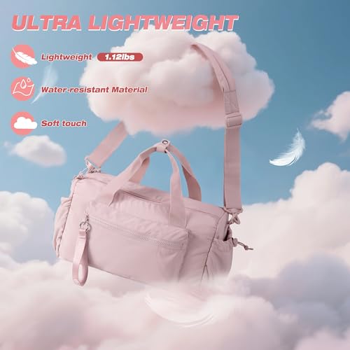 Small Gym Bag for Women, Mini Duffle Bag with Wet Compartment, 12L Travel Carry on Weekender Bag for Sports, Workout and Fitness, Pink3